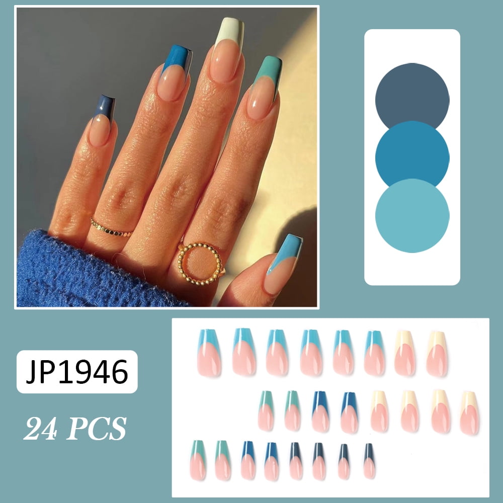Pack of 3 - French Artificial Nails - 3 different color - Stick on Glue